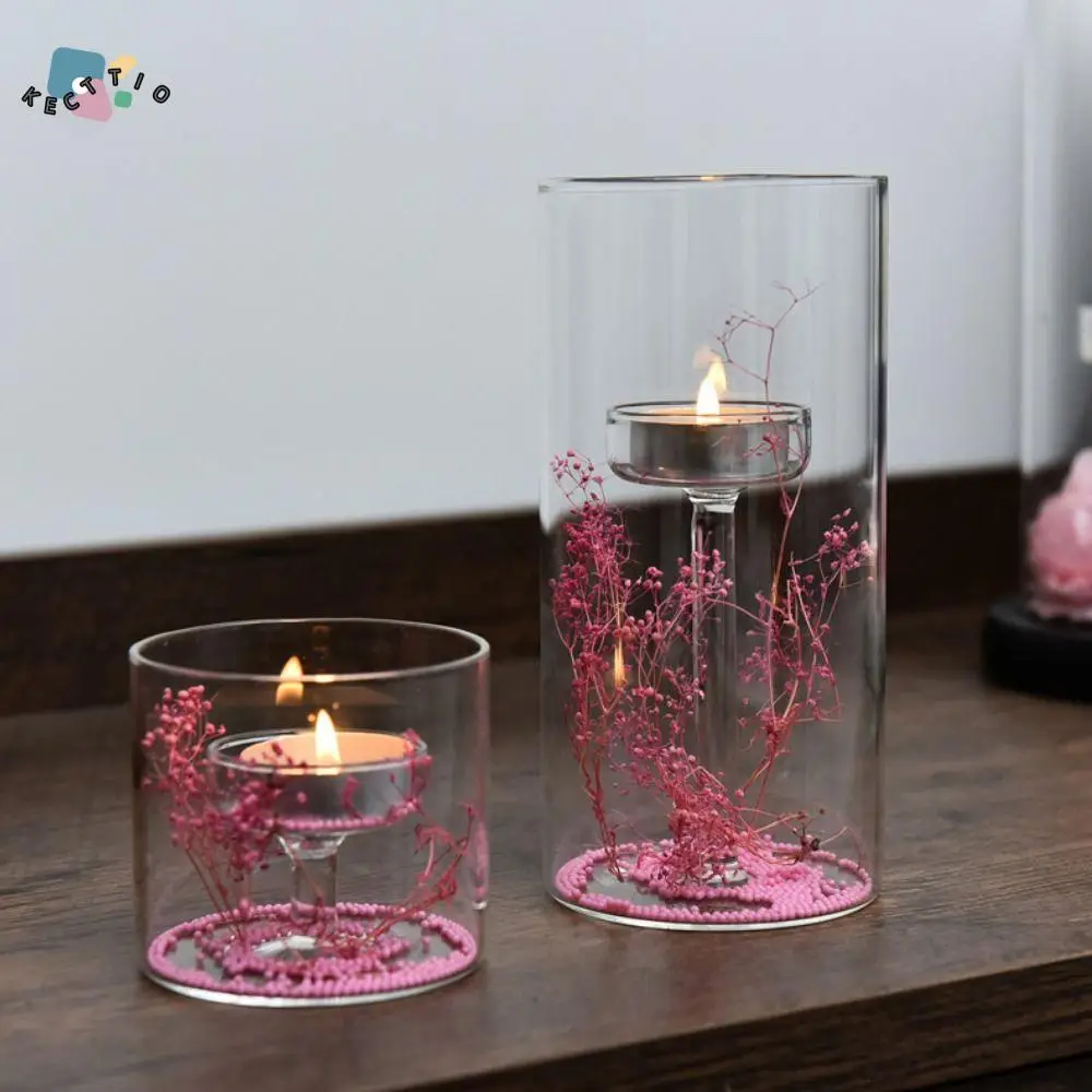 

Tabletop Ornament Glass Candle Stand Creative Delicate Candle Holder Romantic Windproof Candlestick Photography Props