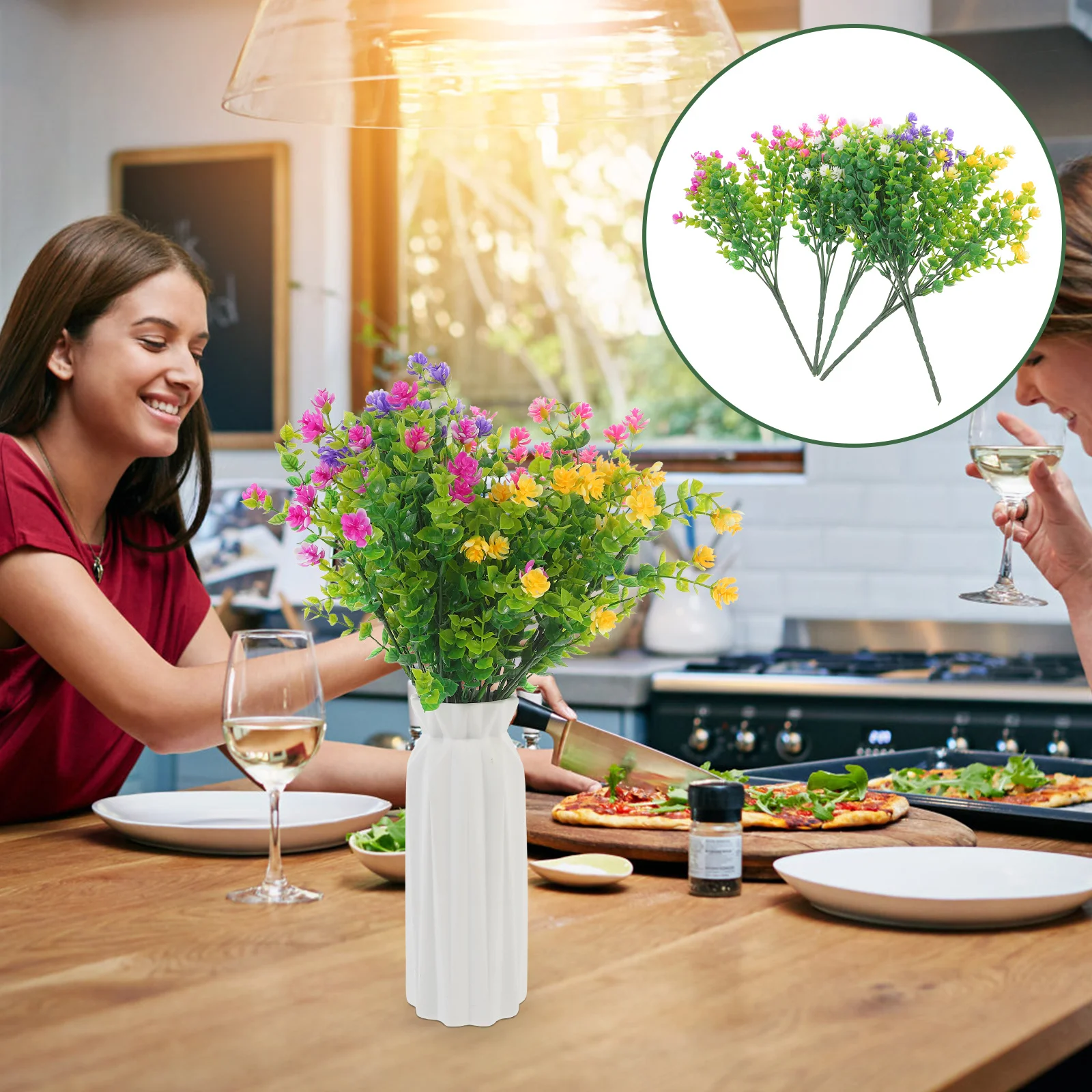 

5Pcs Artificial Eucalyptus Flower Picks Faux Lifelike Stems for Wedding Home Office Decor Realistic Fake Flower Branches