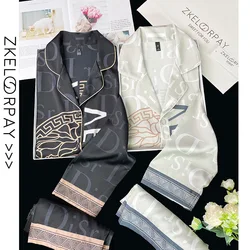 2024 All Season Elegant Couple Ice Silk Pajamas High-end Luxury Long Sleeve Pants Two Piece Set Nightgown Fashionable Sleepwear