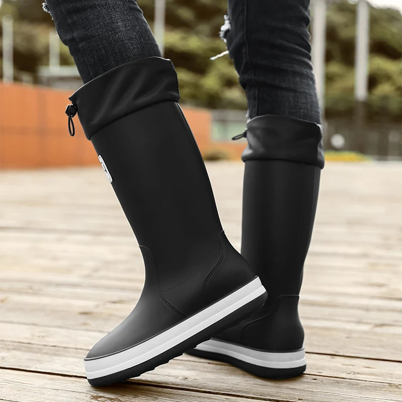 Men\'s high top rain boots autumn and winter new waterproof anti slip rain shoes outdoors Garden work fashion casual water shoes