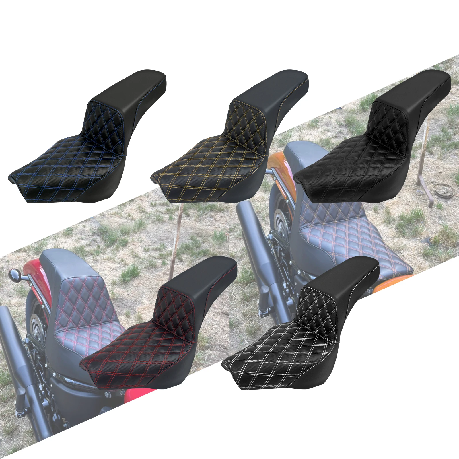 

Motorcycle Two-Up Driver Passenger Seat Front Rear Seat Black Leather Cushions For Harley Softail Street Bob FXBB 2018-2025