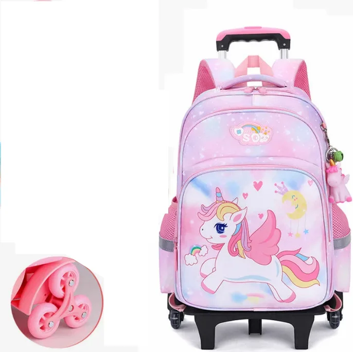 Imagem -03 - Mochila Escolar com Rodas para Crianças Trolley Bagagem Bolsa Satchel com Rodas para Menina