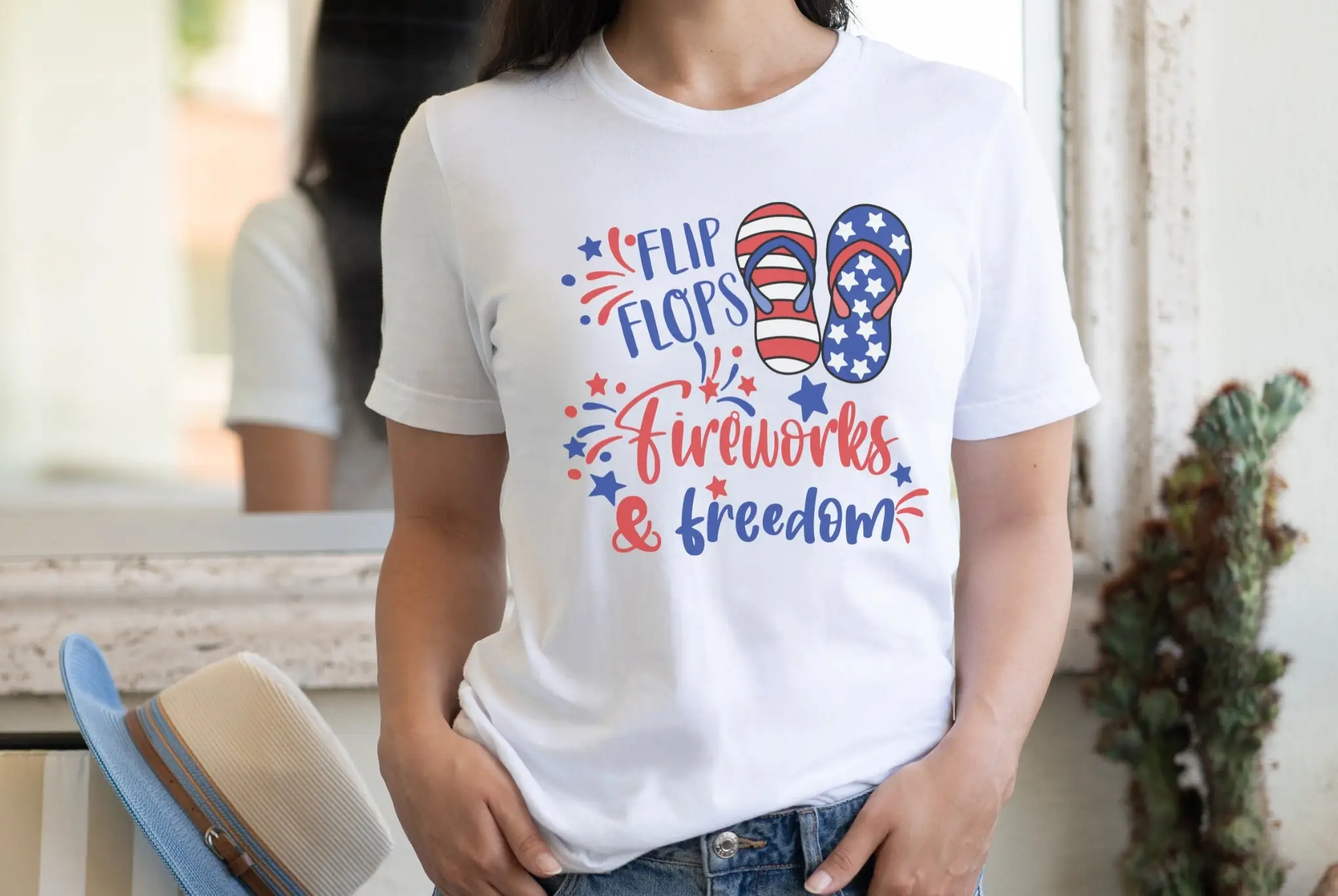 Flip Flops and Fireworks Independence Day T Shirt Fourth of July Cute 4th