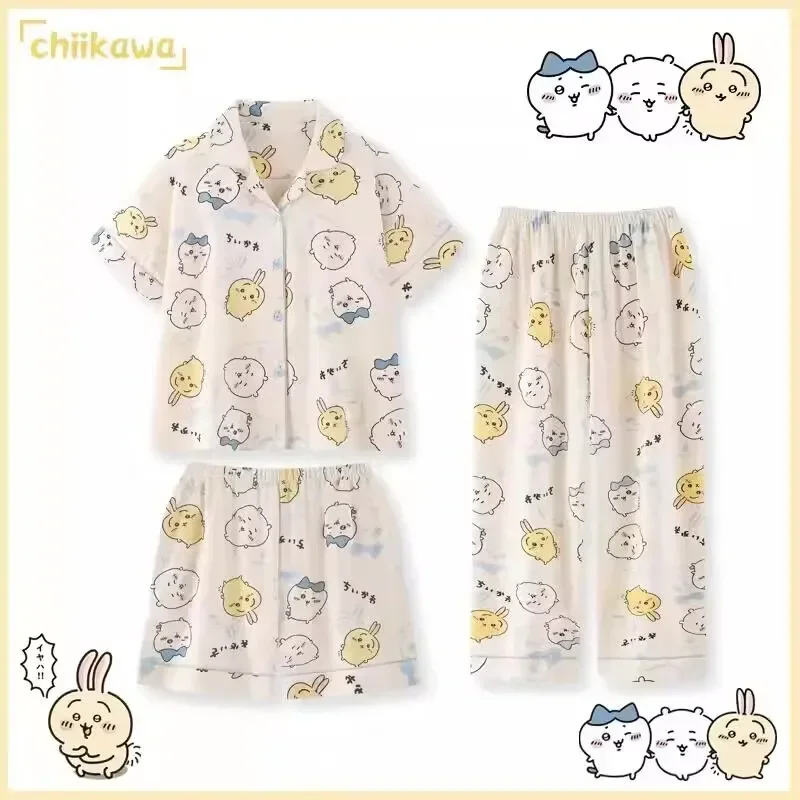 

Miniso Kawaii Chikawas Summer Women's Pajamas Cartoon Cute Trendy Comfortable Short Sleeved Shorts Home Pajama Set Girl Gift Toy