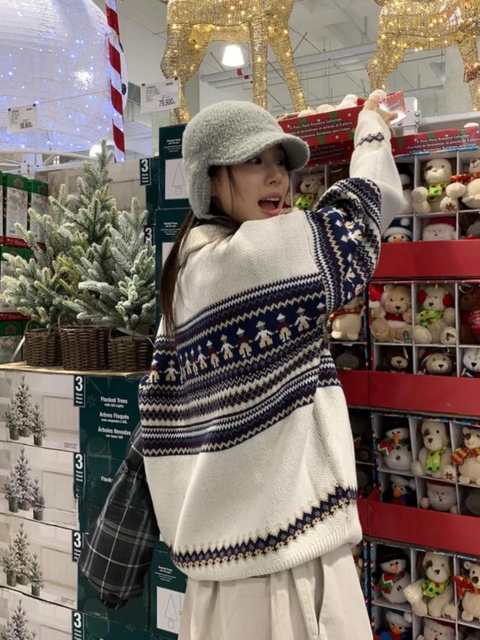 سترة Street Sle Retro Fair Isle Nordic كاجوال بسحاب طويل Sve، نسخة كورية فريدة من نوعها، فضفاضة تناسب...