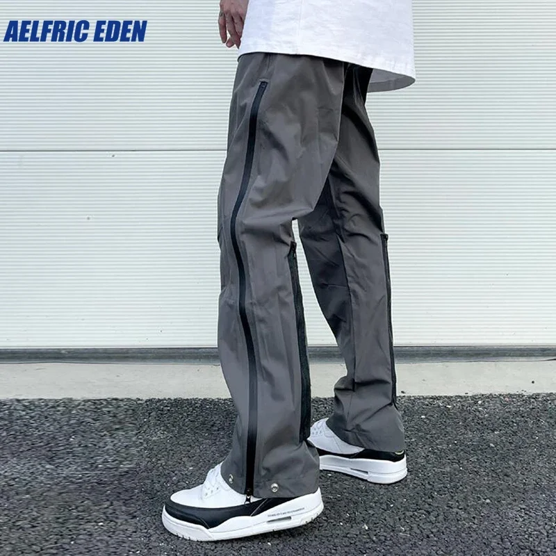Aelfric Eden Retro Hip Hop Drawstring Back Zipper Breathable Casual Trousers Mens Straight Solid Color Oversized Track Pants