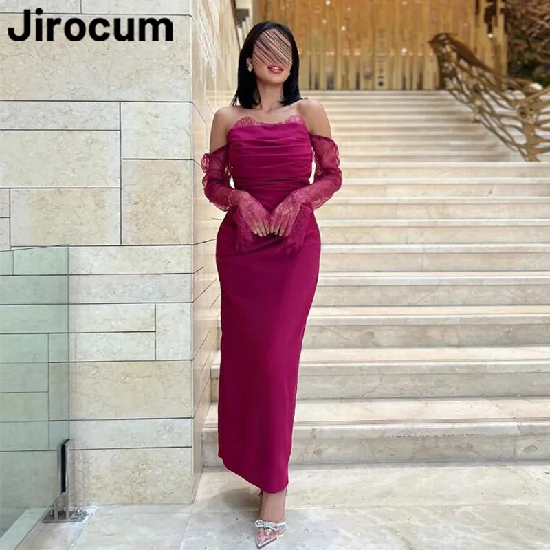 Jirocum gaun Prom elegan tanpa tali gaun malam pesta berlipat renda merah wanita seksi gaun acara Formal putri duyung kustom