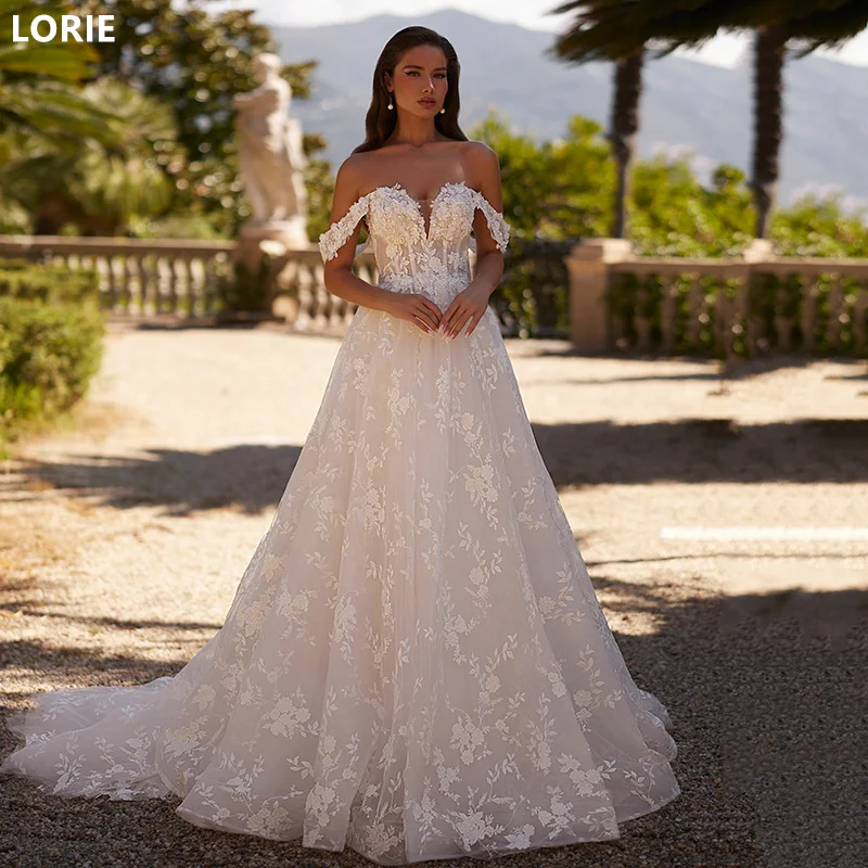 

LORIE A-Line Off The Shoulder Wedding Dresses Backless Sweetheart Bridal Gowns Backless Princess Appliques Bride Gown Customized