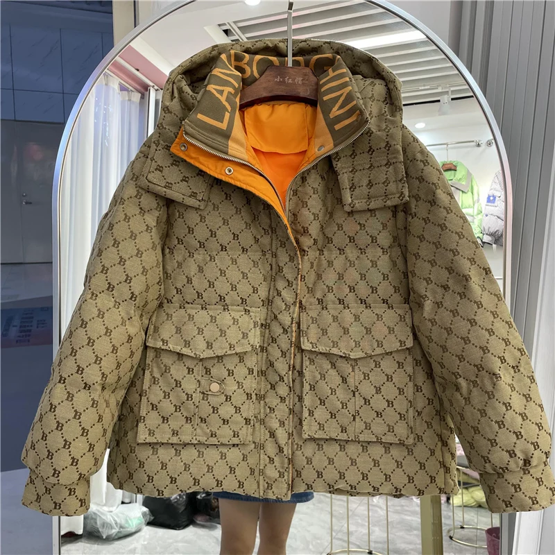 Winter New Down Coats Puffer Jacket Women Casual Stylish Print Outerwears Thickened Loose Warm Hooded Snow Down Jackets