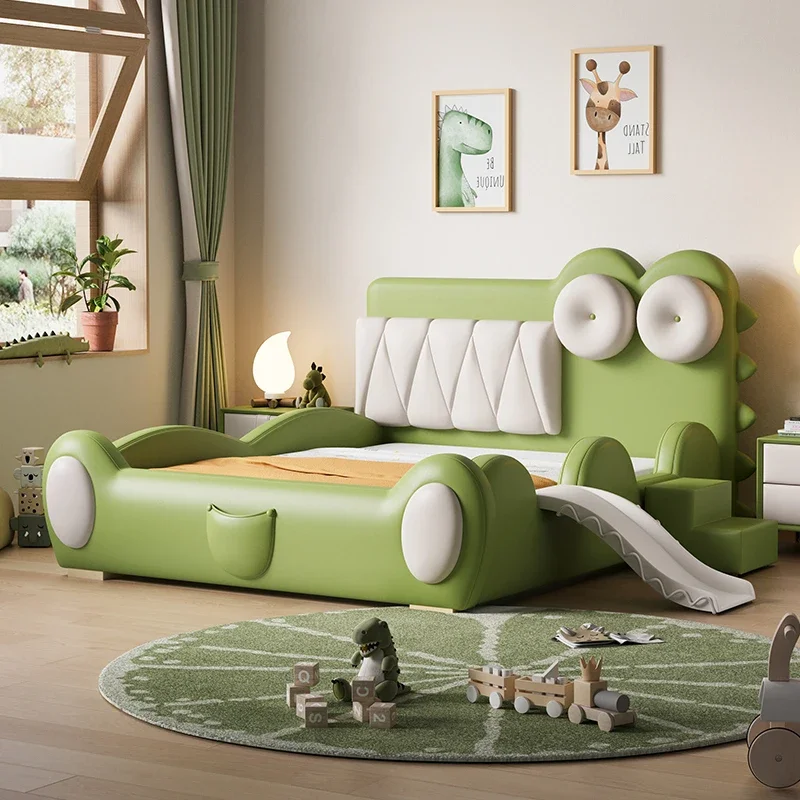 

135x200cm frames new green single bed king size queen luxury full kids Guardrail bed for boys slide bedroom modern furniture