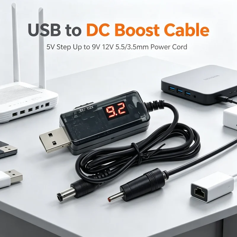 USB to DC 5.5/3.5mm Boost Cable 5V Step Up to 9V 12V Power Line For Router Optical Modem USB Boost Charging Cord