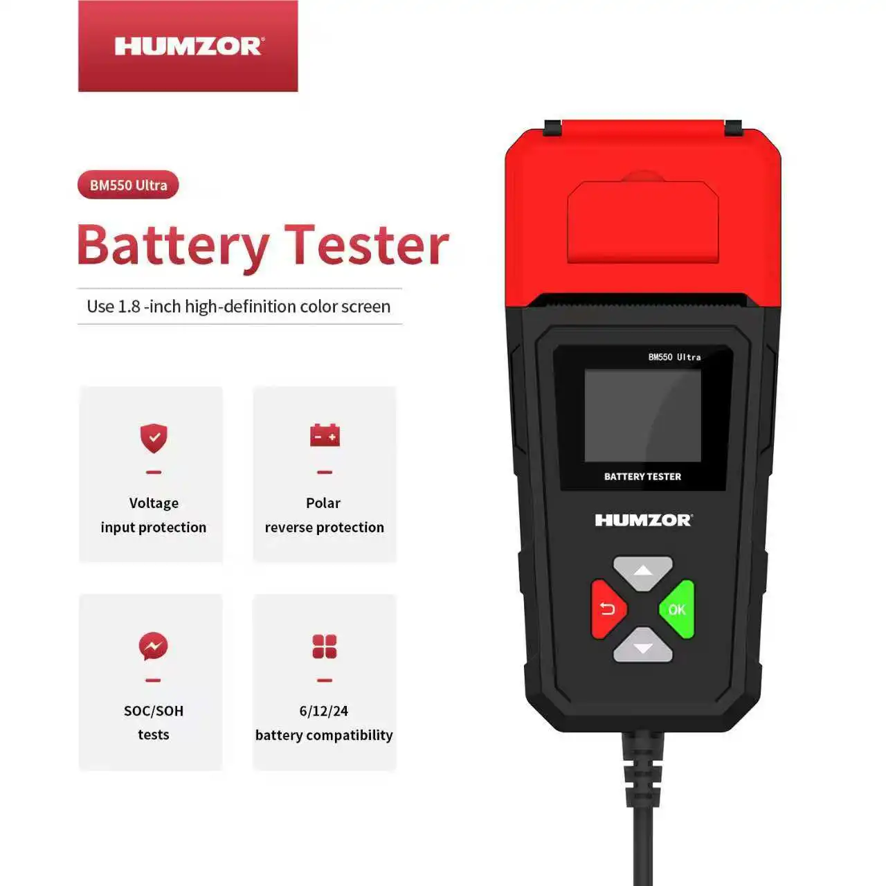 BM550 Ultra Car Battery Tester 6V/12V/24V Three-in-One Life Capacity Internal Resistance Measurement Voltage Input Protection