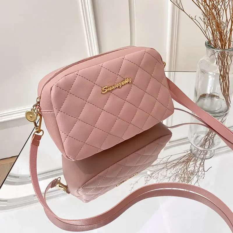 Borsa quadrata piccola per cellulare alla moda Casual con tracolla a catena di colore puro con motivo ricamato in stile semplice urbano