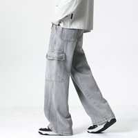 American Retro Loose Workwear Jeans with Korean Street Pocket Design,men's Spring and Autumn Straight Leg Hanging Wide Leg Pants