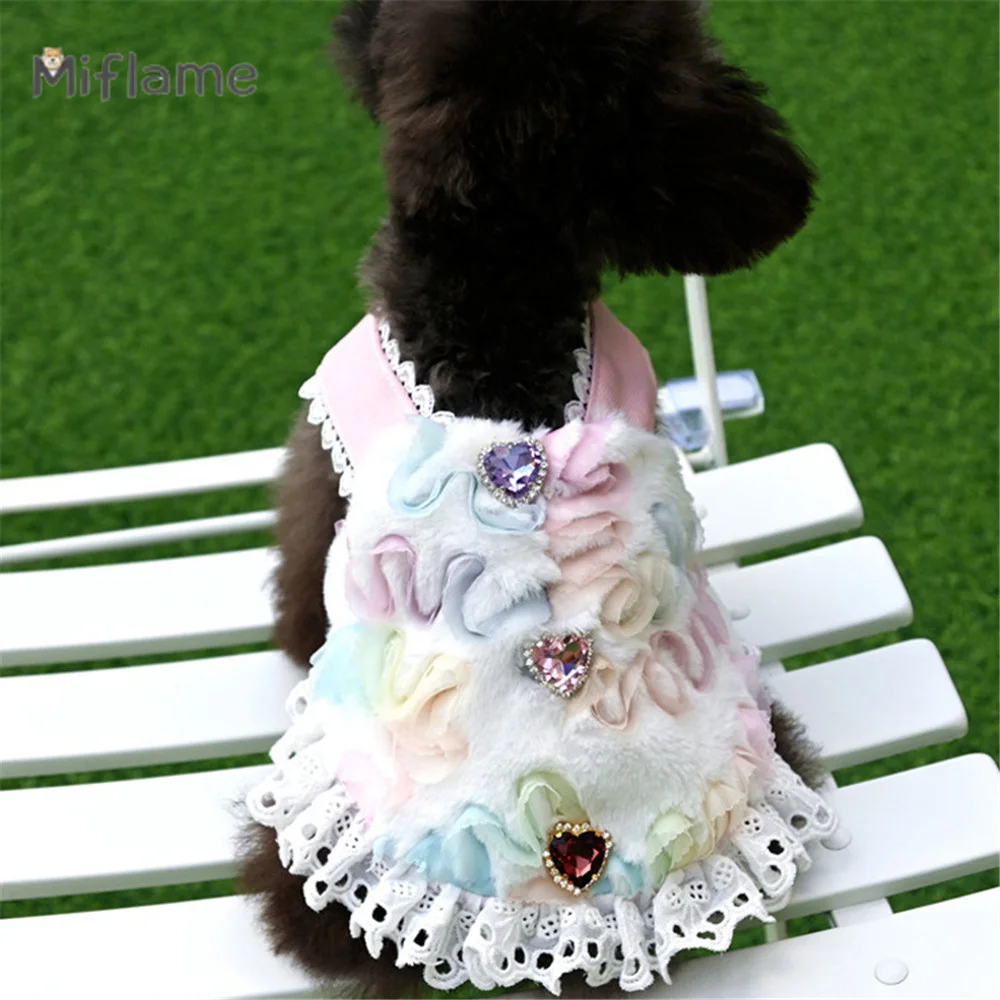 Miflame Autumn Winter Pet Clothes Plus Cashmere Warm Small Dogs Vest Dress Teddy Bichon Chihuahua Cute Colorful Puppy Clothing