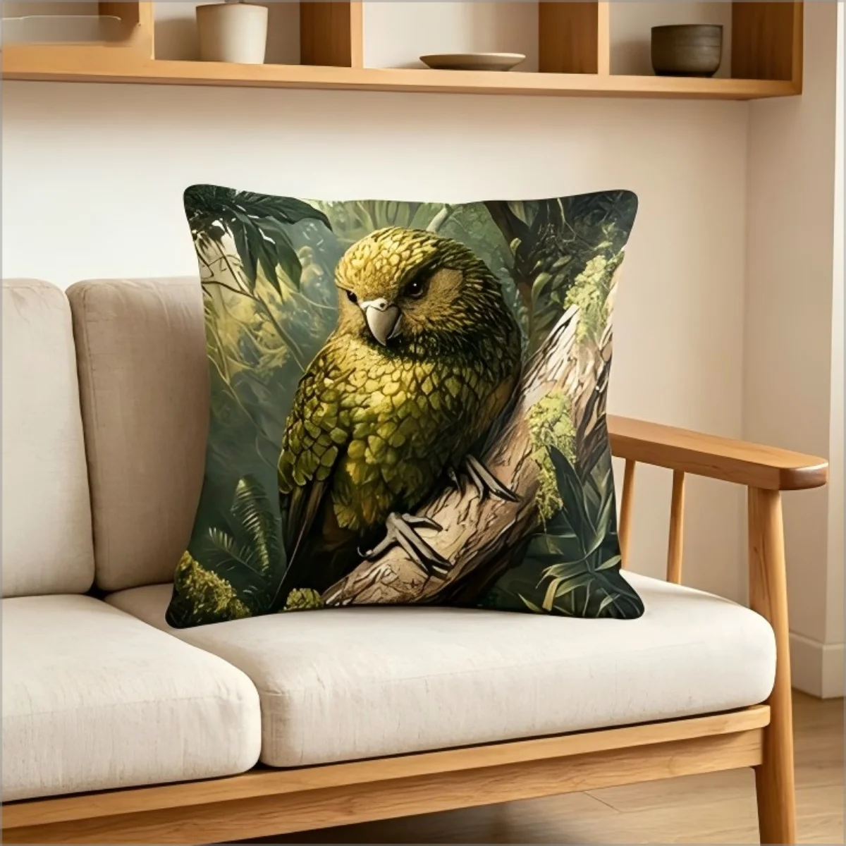 

Kakapo Parrot Wildlife Print Throw Pillow Cover, Tropical Rainforest Bird Art Decorative Cushion for Living Room Bedroom Couch
