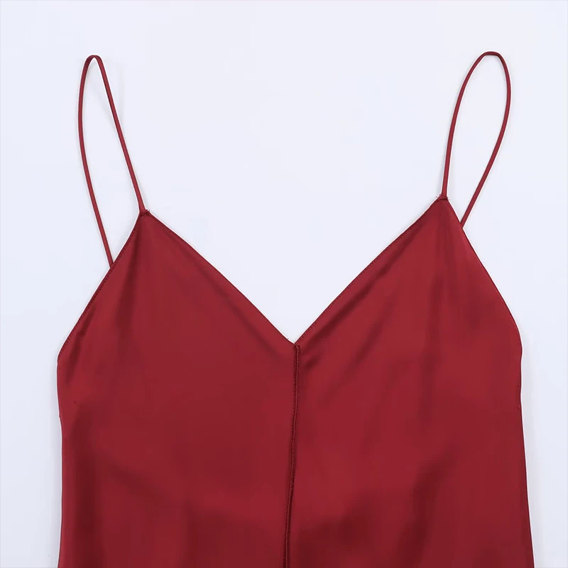 Robe femme 2025 nouveautés printemps rouge Satin Texture robe à bretelles mode élégante Chic femmes robe mince
