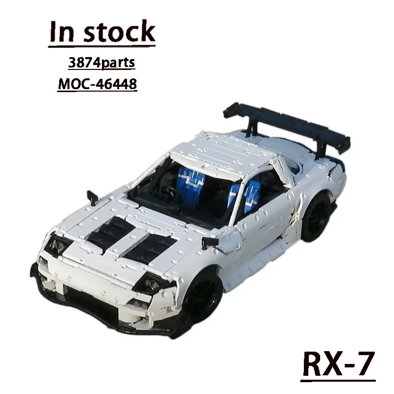 MOC-46448 White New RX-7 Supercar Racing Building Block Model 3874 Parts MOC Creative Boy Kids Birthday Building Blocks Toy Gift