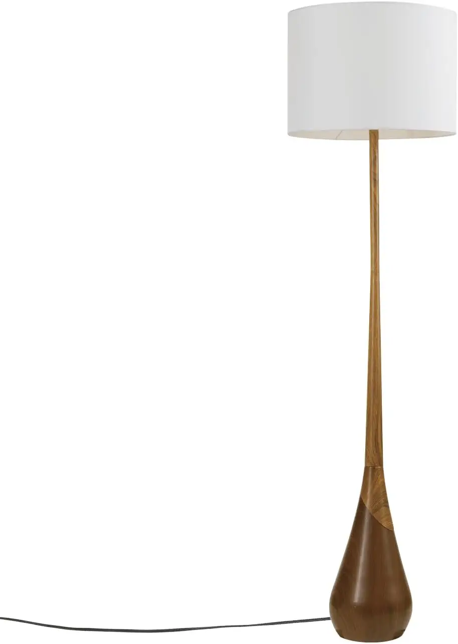 

65" Floor Lamp with Faux Wood Base and White Fabric Shade, Rotary Switch for Easy Control