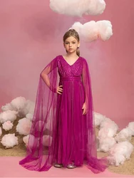 Girls birthday party wedding flower girl multi-color pink evening dress girl festival performance evening dress