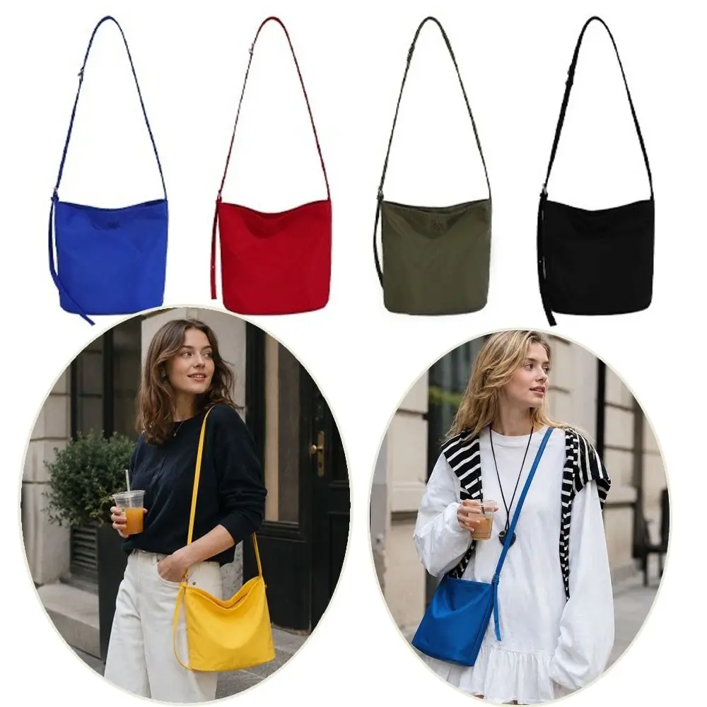 New Nylon Bucket Bag Macaron Color Magnetic Clasp Crossbody Bag Large Capacity Waterproof Phone Bag Women