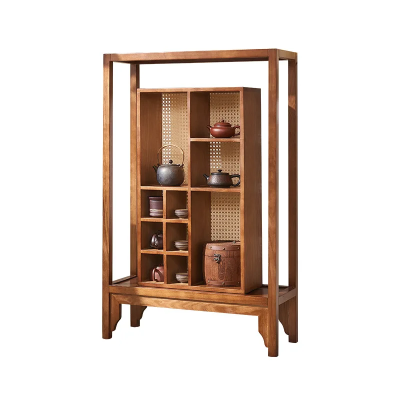 Factory Direct 2026 Tea room rattan furniture Duobao Pavilion Bogu rack display cabinet against the wall rattan  cabinet locker