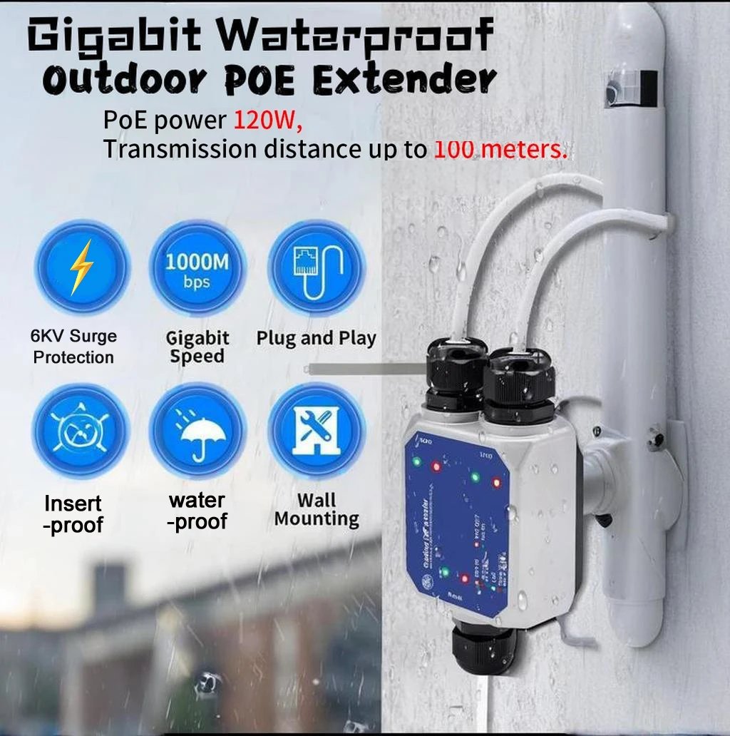

2 ports out 2.5G outdoor POE extender,IP67 waterproof 1to2 POE repeater,100/1000/2500M optional,Max 120W POE in and 90W POE out