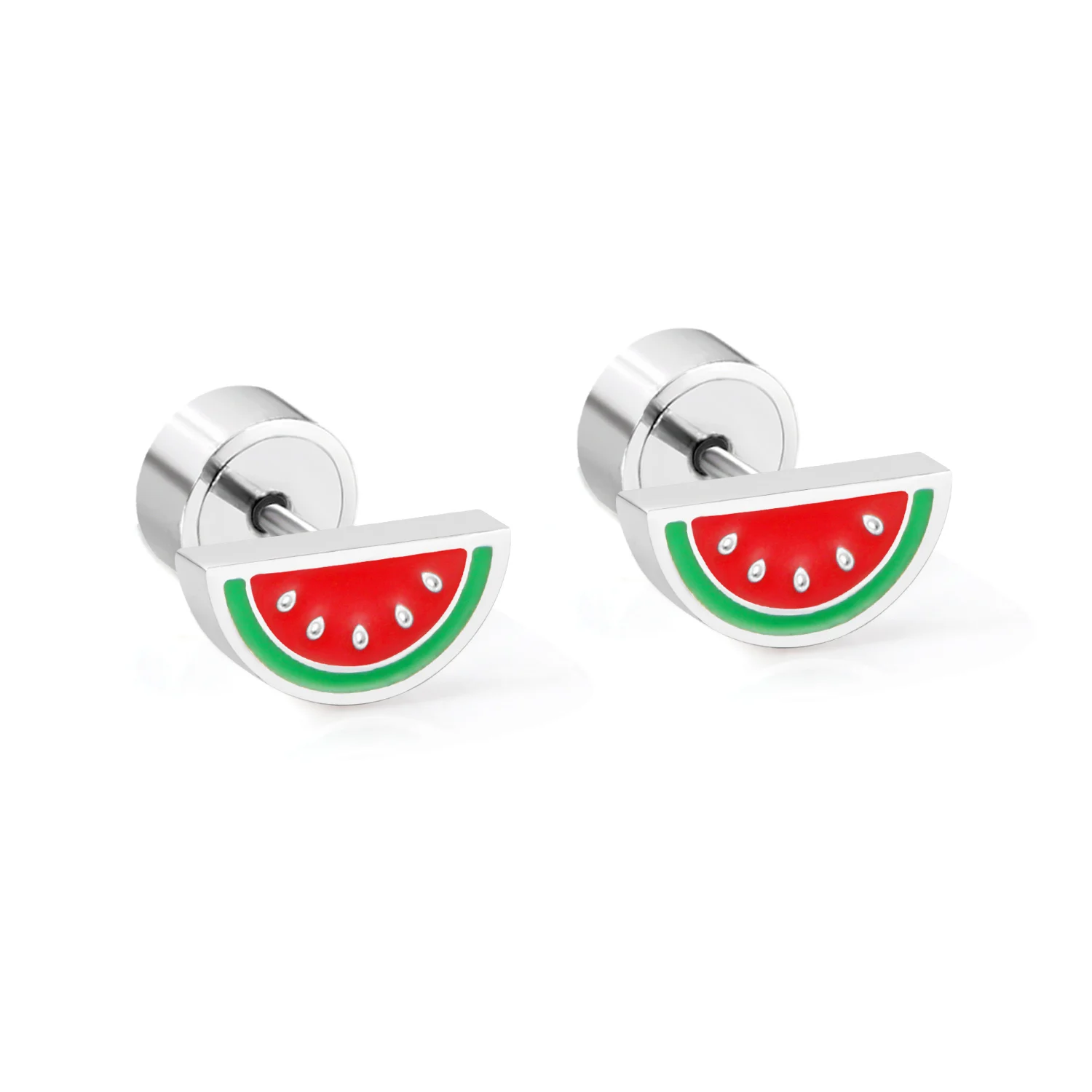 LUXUSTEEL Cute Women Summers strawberries Heart Rainbow Stud Earrings Stainless Steel No Fade Brinco Party