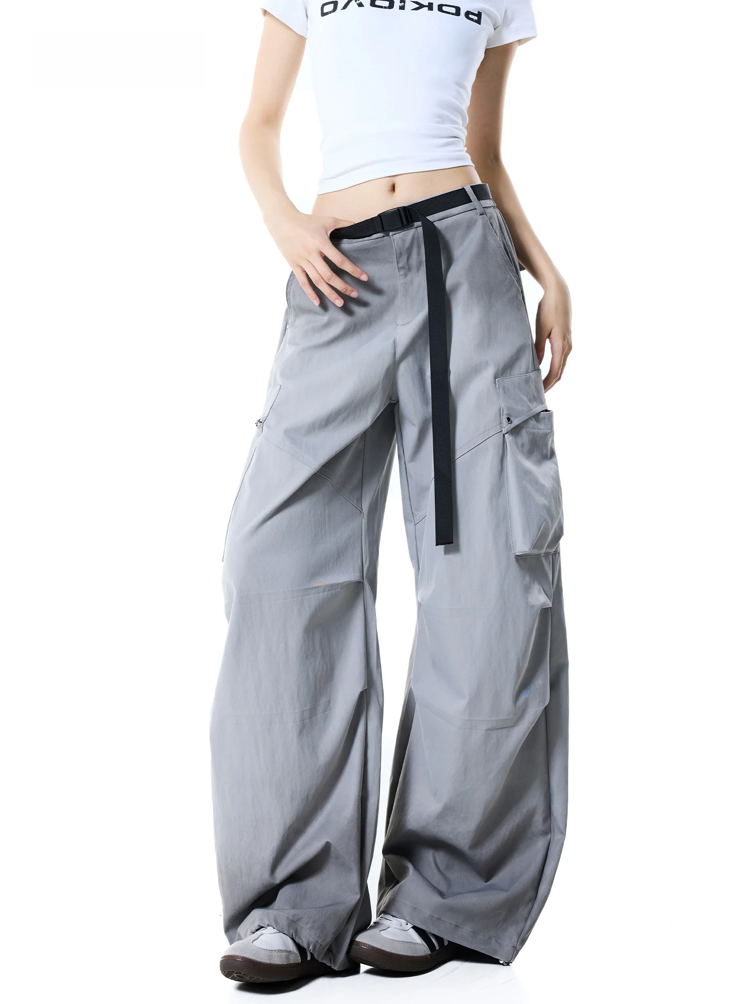 High Waist Wide Leg Workwear Trousers Women's Thin Functional Style Multi Pocket Gradient Long Trousers Autumn New Arrival