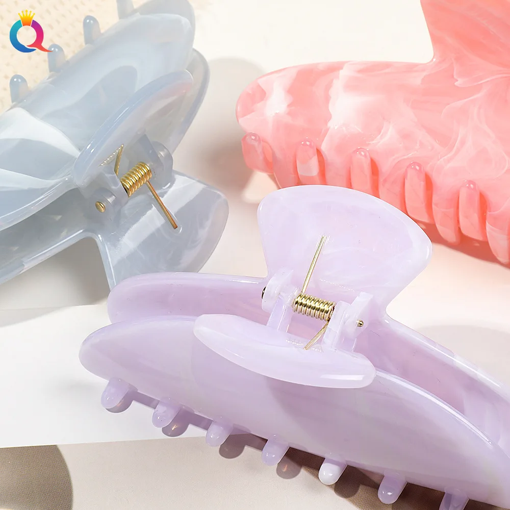 1pc Cute Oversized Marble Pattern Shark Clip for Women Thick Hair Back of Head Bun Maker Strong Hold Wholesale