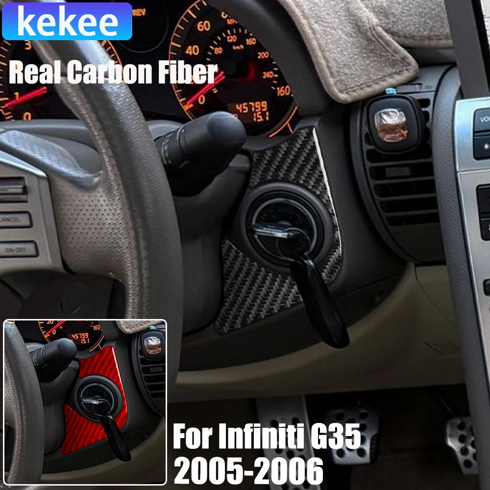 Real Carbon Fiber Car Accessories Engine Start Key Hole Decorative Trim Cover Soft Sticker For Infiniti G35 V35 CV35 2005-2006