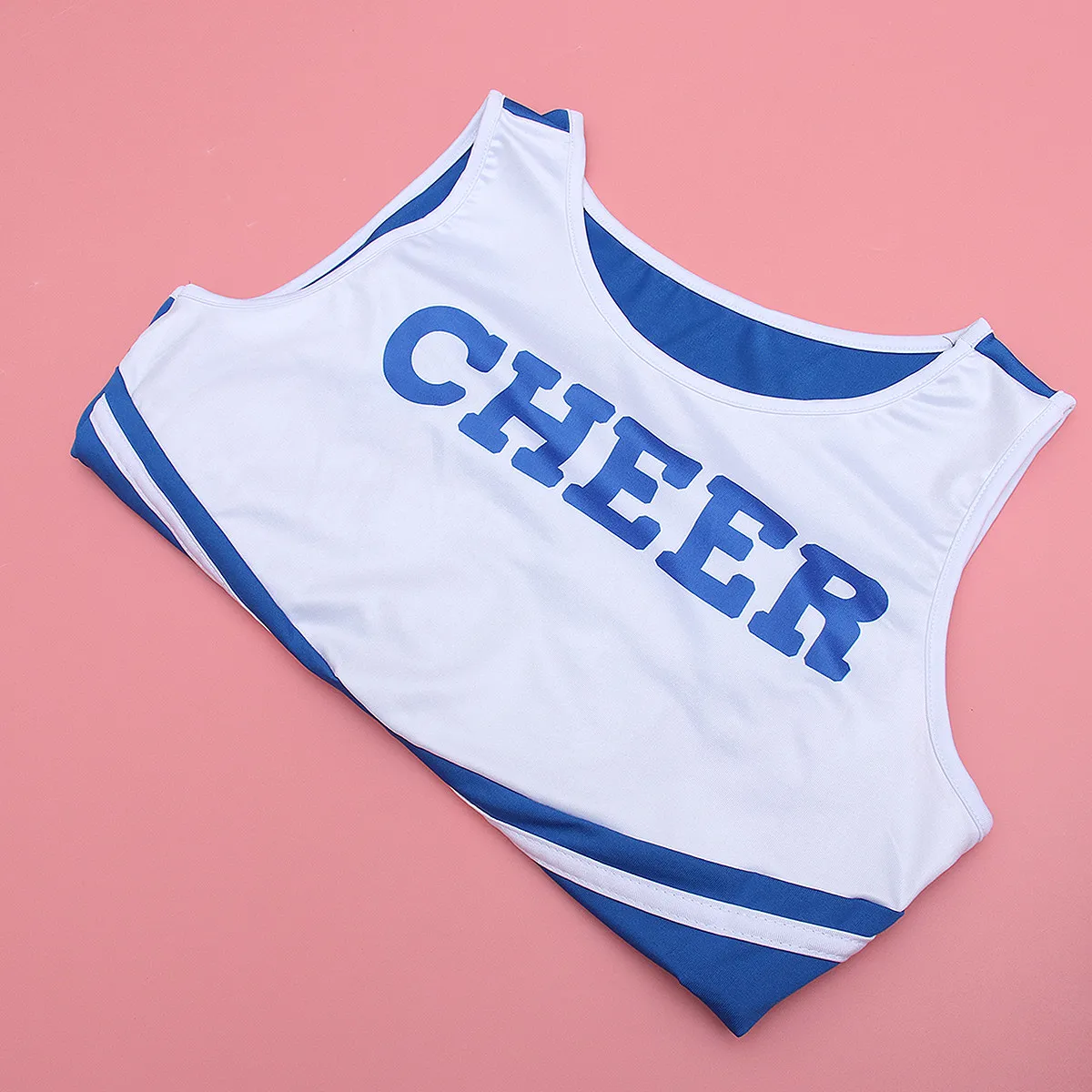 Women's School Musical Halloween Cheerleader Dress Royal Blue Sleeveless Round Neck Cheer Letter Striped Stretchy Cheer