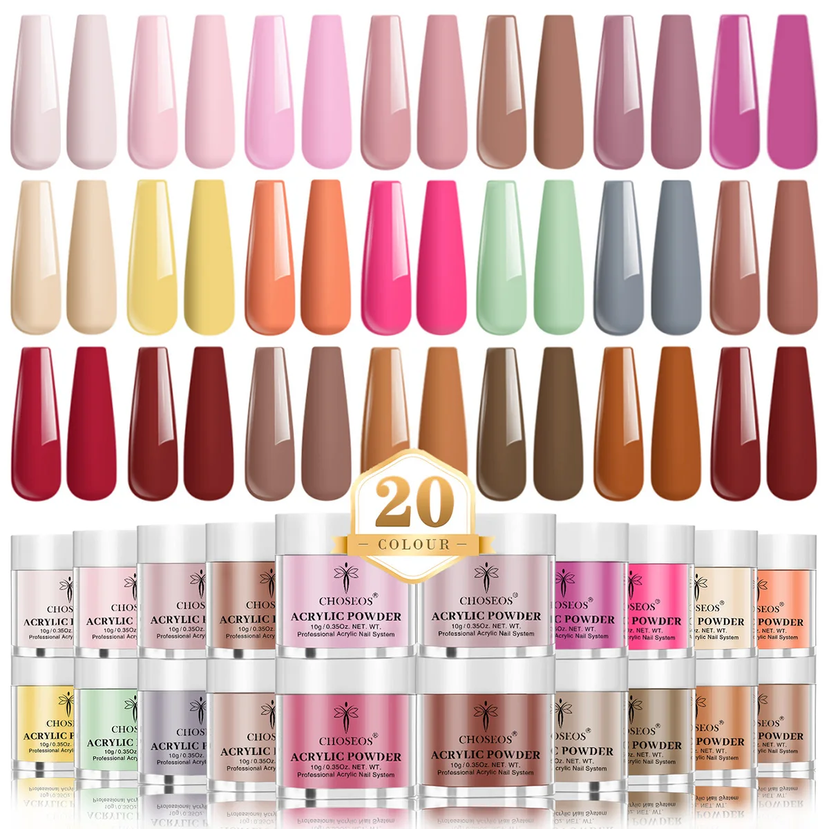 

20 colors acrylic nail powder professional nail art set suitable for French manicure extension, no nail lamp required