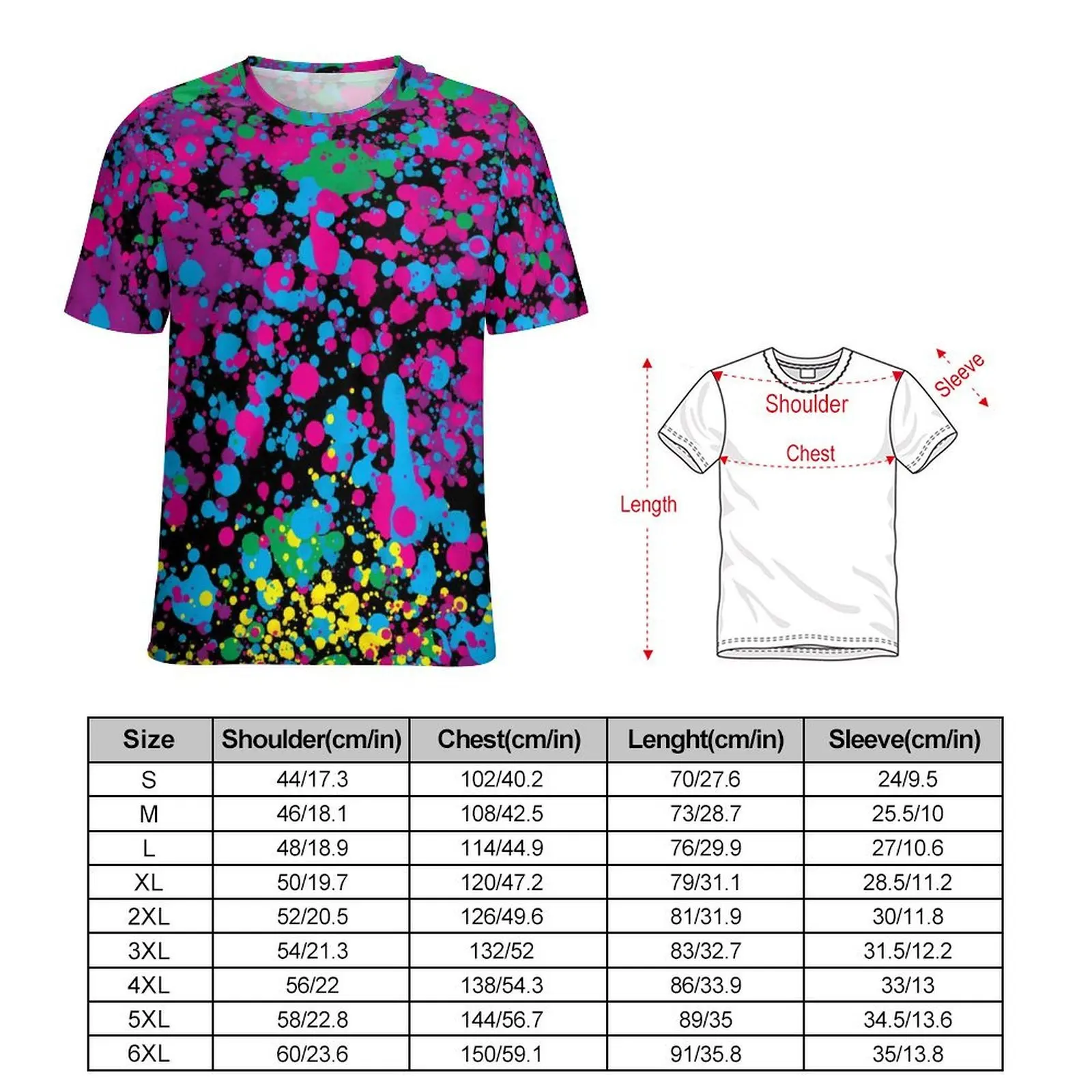Oversized T-Shirt Beach Neon Paint T Shirts Bright Splatter Print Kawaii O-Neck Tshirt Men Vintage Design Tees