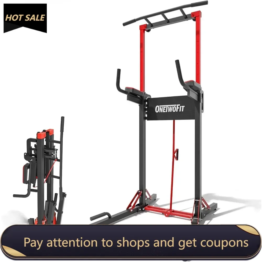 

Power Tower Pull Up Bar Station, Multi-Function Adjustable Height Foldable Dip Station for Home Gym Workout, Pull Up Stand