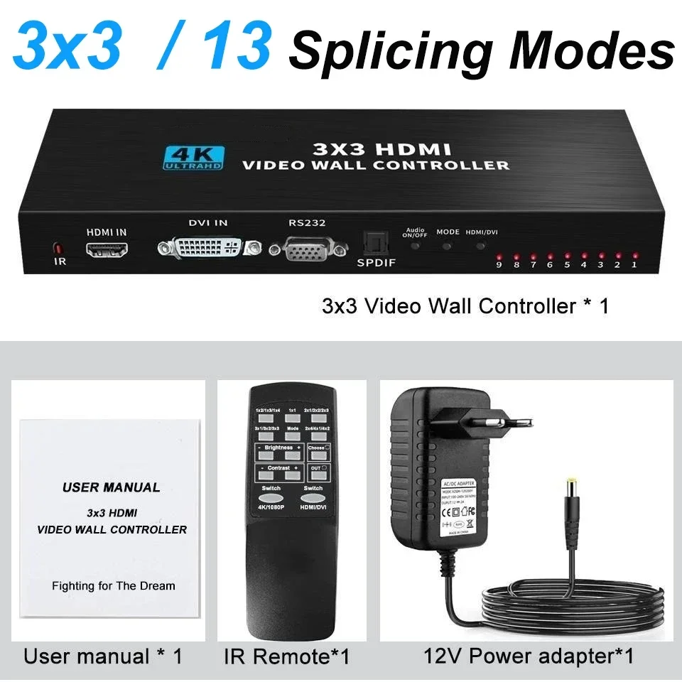 4K 2x2 3x3 HDMI DVI Video Wall Controller Video Processor 1X2 1X4 1X3 2x2 2x3 2x4 Multi Screen Processor Switch TV Splicer Box