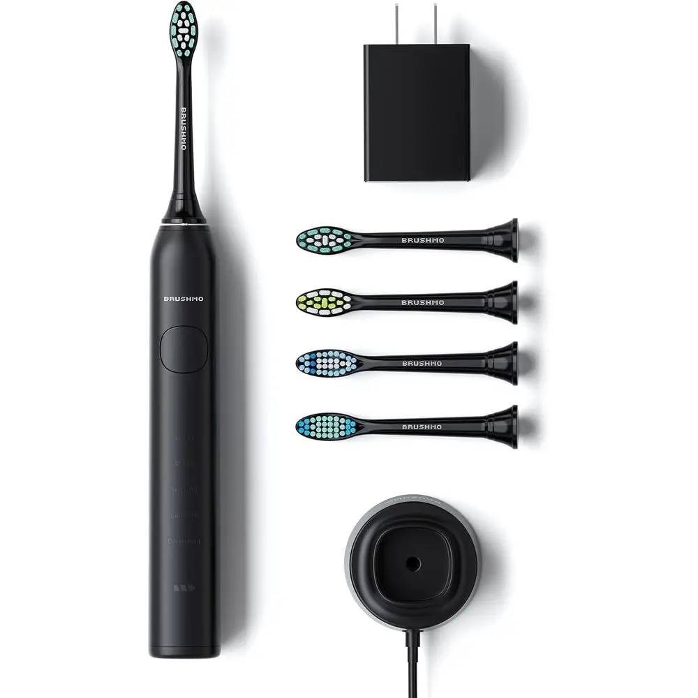 

Advanced Electric Toothbrush with 4 Heads - Rechargeable for Adults with 5 Modes - Waterproof & Long Battery Life - Black