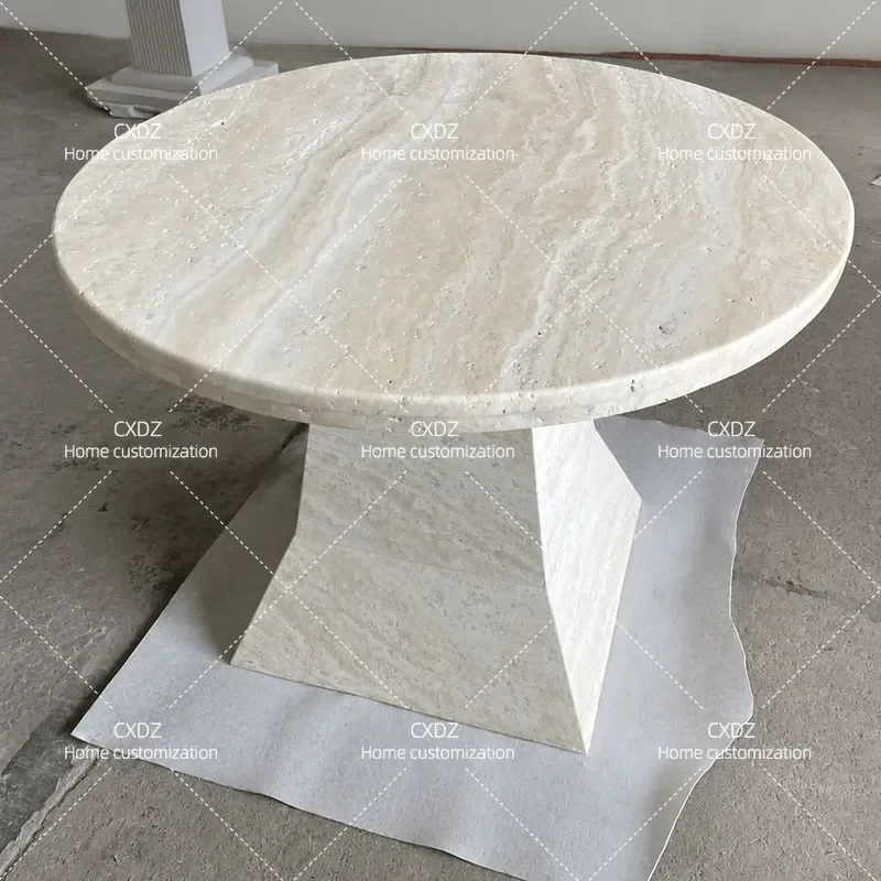 Natural Travertine Square Dining Table Modern Minimalist Wabi Sabi Style Marble Coffee Table for Living Room Light Luxury
