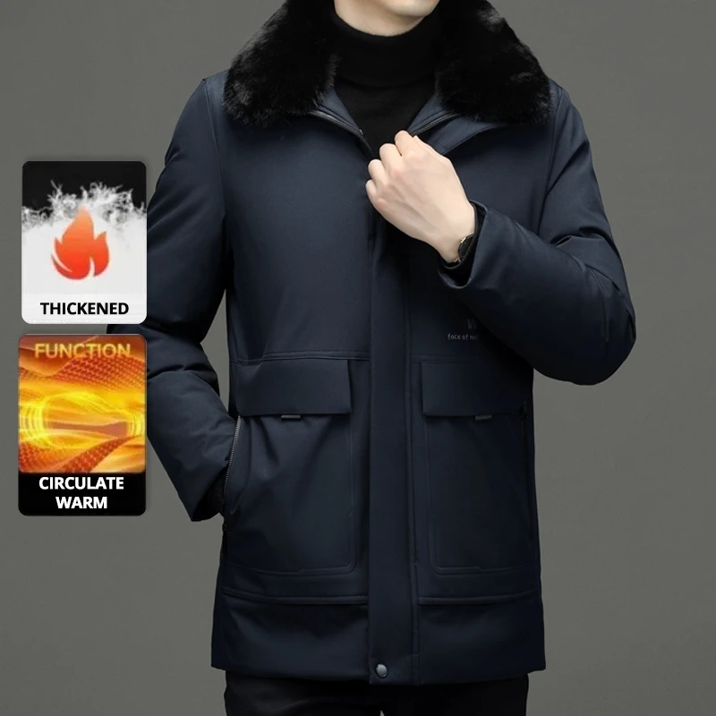 Jaket Musim Dingin Pria Terbaru, Parka Hangat Desainer Kasual Modis, Berkerah Bulu Tebal Berkualitas Tinggi, Jaket Windbreaker Pria