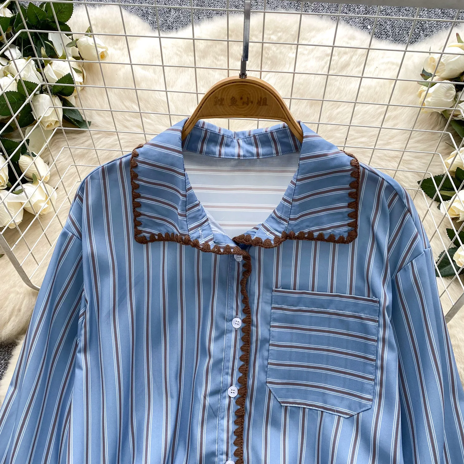 Blouses Women Shirt Turn Down Collar Full Sleeve Tops Striped Y2k Streetwear Elegant Splice Shirts Work Casual High Waist 2025