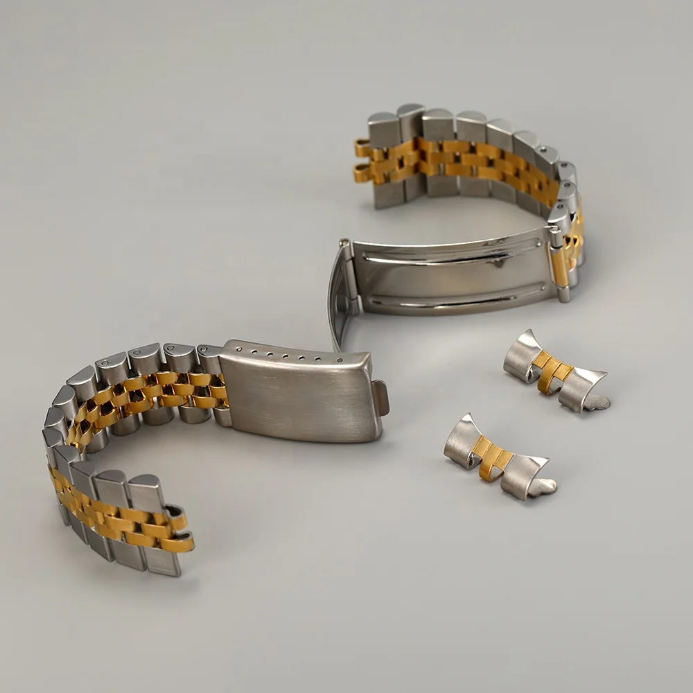 Stainless steel 2 tone gold 18mm 9m 20mm Curved end Gold Jubilee Watch Band Strap Band Bracelet Fit For RLX SKX Watch