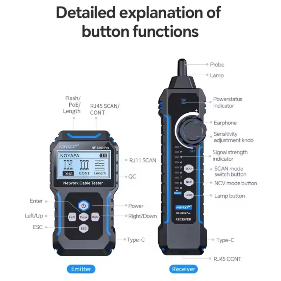 NOYAFA NF-8209Pro Network Cable Locator Length Measurement PoE Tester Break Short Circuit Cross Detector RJ45 Connector Tester
