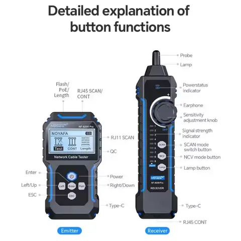 노야파 NF-8209Pro 네트워크 케이블 탐지기 길이 측정 PoE 테스터 단선 단락 교차 탐지기 rj45 커넥터 테스터