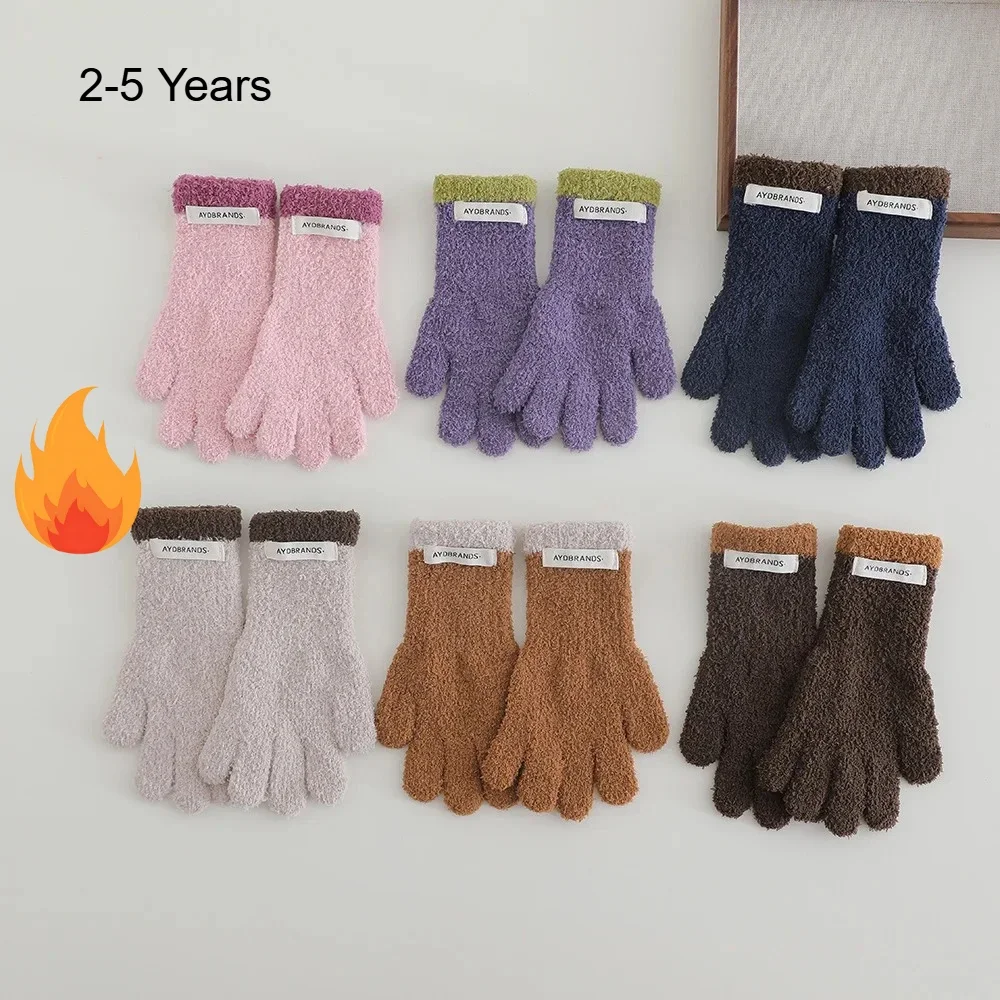 

Kids Winter Gloves 5-10 Years Children School Gloves Girls Knitted Warm Thermal Fleece Cute Character Design Anti-Slip Mittens