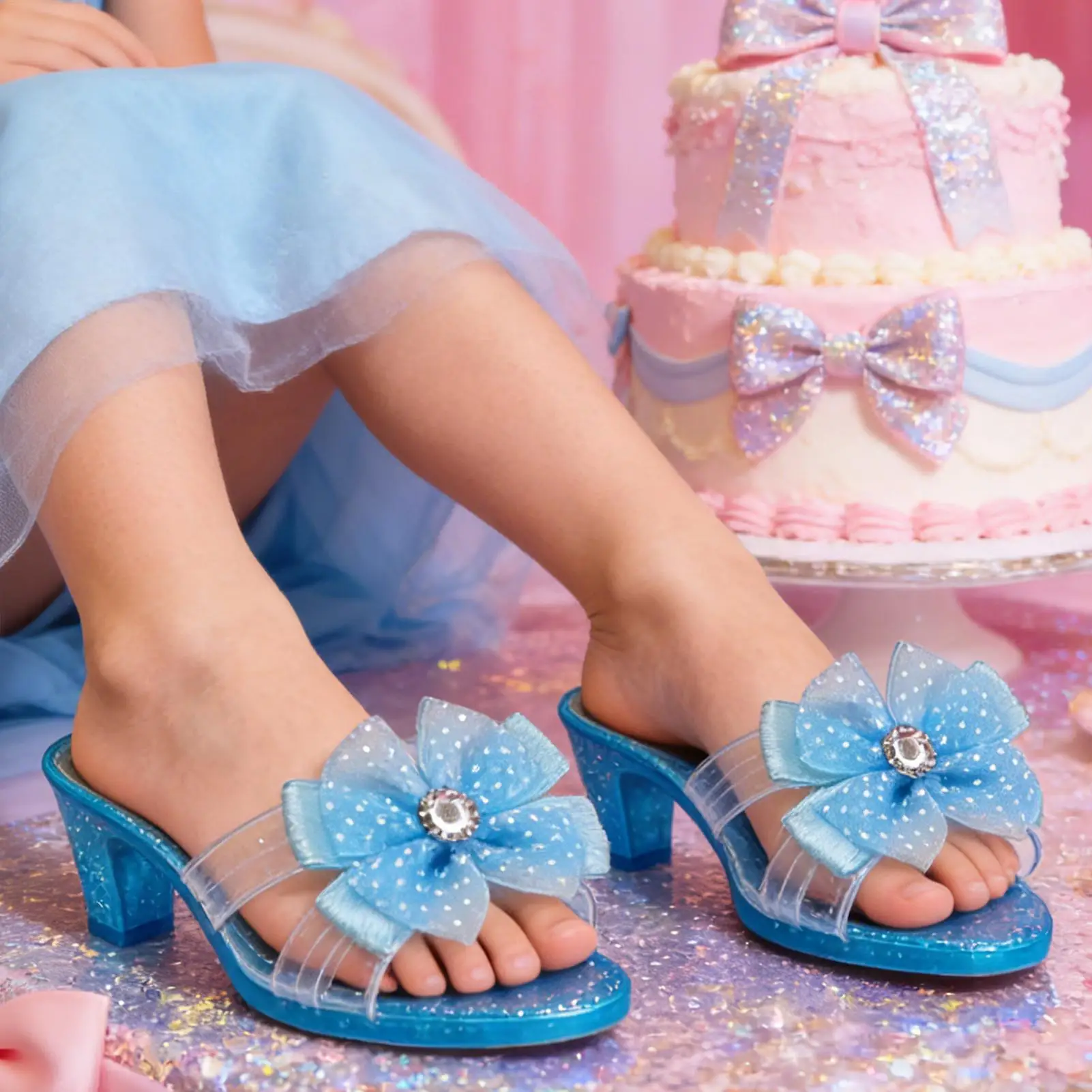 

High Heels for Kids Fashion Crystal Shoes with Bow Pretend Play High Heels for Kids for Princess Dress up Christmas Party