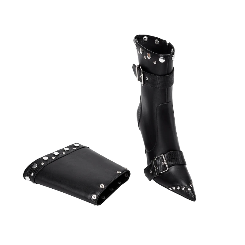 Women\'s New Two Wear European and American Sexy Nightclub Rivet Belt Buckle Large Pointed High long  Heel Short Boots