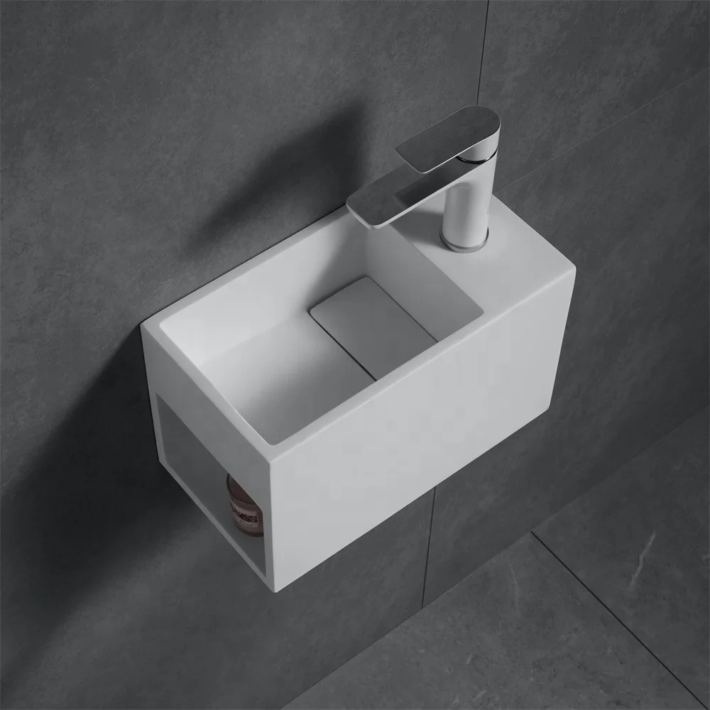 

Modern Wall Hung Counter Top Rectangular Acrylic Resin Stone Basin Polished Bathroom Sink Solid Surface Sinks