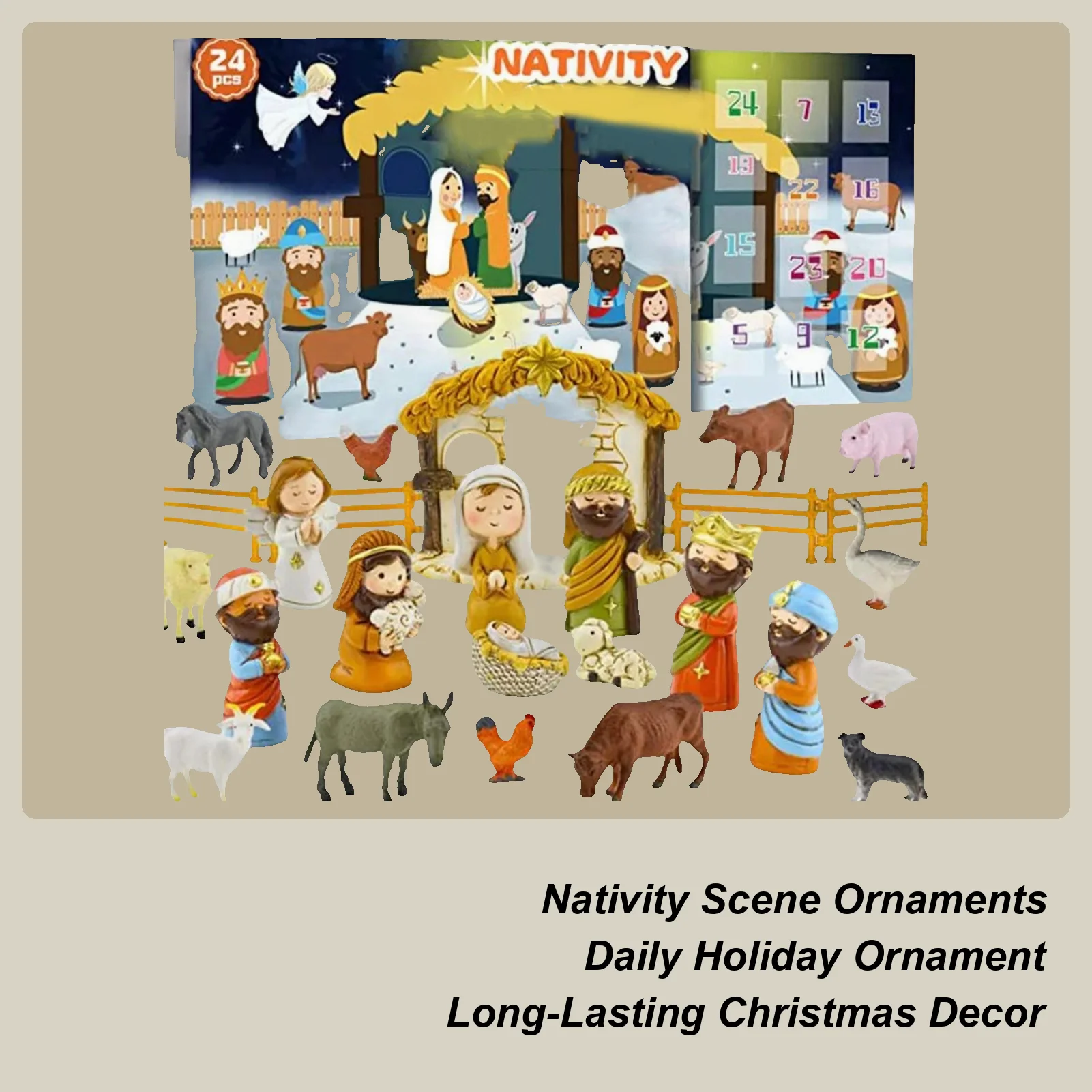 

Рождественский календарь 2025 Адвент Рождественская сцена Религиозная вертепность Маленькие фигурки Рождественский календарь для домашнего декора Гостиная