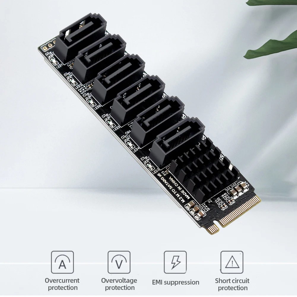 M2 M-EKY PCIE3.0 To SATA6G Docking Expansion Card 6 Port Expansion Card 16000 MB/s Transmission Speed for Hard Disk Support SATA