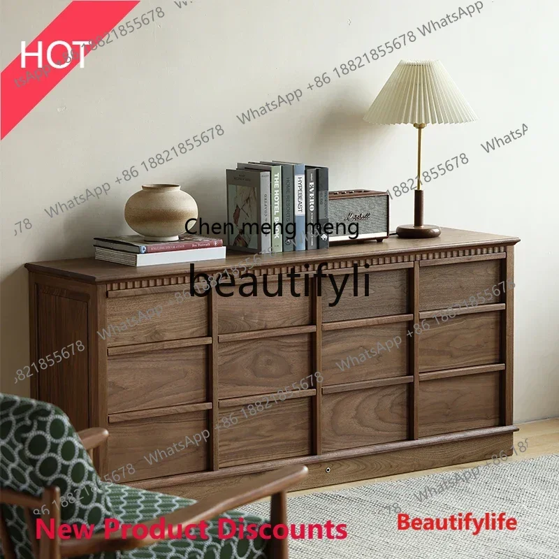 A32 Vintage 12 chest of drawers North American black walnut log chest of drawers Bedroom bedside cabinet